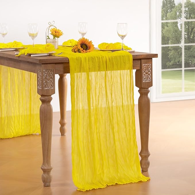 Lemon Yellow Cheesecloth Table Runner 4 Pack Fall Table Runners Boho Gauze 120 Inches Yellow Cheese Cloth Fall Table Decorations for Thanksgiving Wedding Bridal Baby Shower Parties Decor