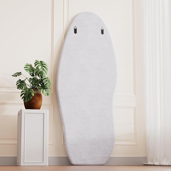 Wavy Floor Mirror, Irregular Full Length Mirror, 63"x24" Full Length Standing Mirror, Flannel Frame Mirrors Floor Length, Hanging or Leaning Wall Mounted Mirrors for Bedroom, No Stand (White)