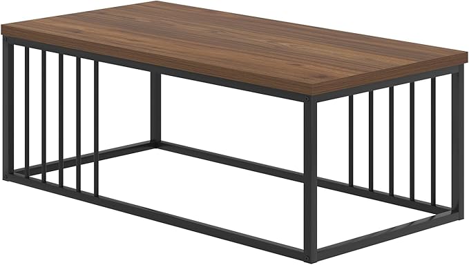 FOLUBAN Coffee Table for Living Room, Modern Wood and Metal Center Table Tea Table for Home Office, Rustic Walnut, 43.3 Inch