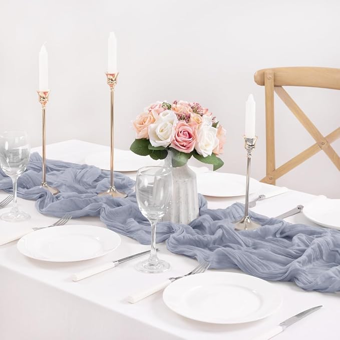 MLMC Grey Table Runner Cheesecloth Table Runner 10ft Sheer Rustic Gauze Cheese Cloth Centerpiece Decor 35x120 Inches for Wedding Party Bridal Shower Birthday Fall Decor