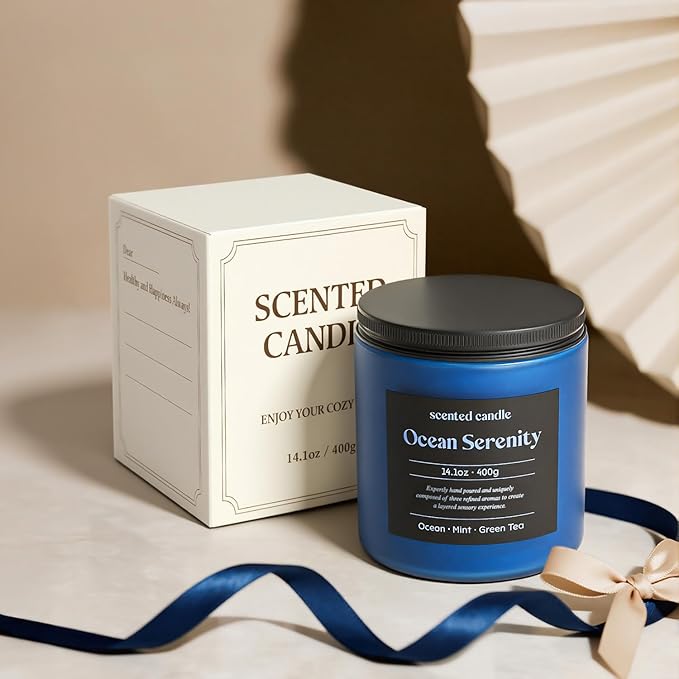 Scented Candles, 14.1 oz Scented Candles for Home, 2 Wicks Blended Scents Aromatherapy Candles for Women and Men, Birthday Gifts for Women (Ocean+Mint+Green Tea)