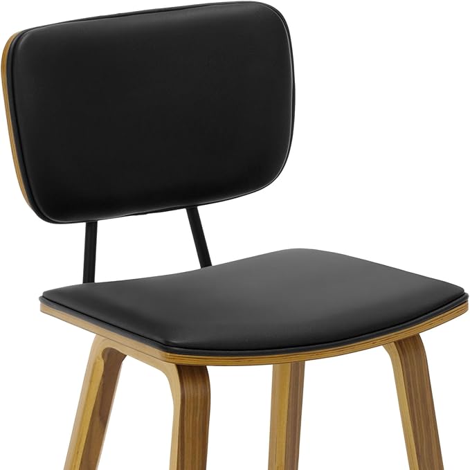 Counter Height Bar Stools, PU Leather Upholstered Barstools with Backs, Bent Wood Legs, 26 Inch Seat Height, Mid Century Modern Counter Stools for Kitchen Island, Black