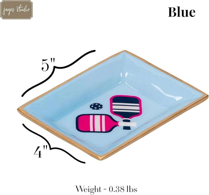 Jaye’s Studio Blue Pickleball Landry Tray — Decorative Metal Trinket Tray with Gold Scalloped Edge, Funny Pickleball Gifts, Jewelry Tray Dish for Bathroom Vanity, Catchall for Dresser, Key Holder Bowl