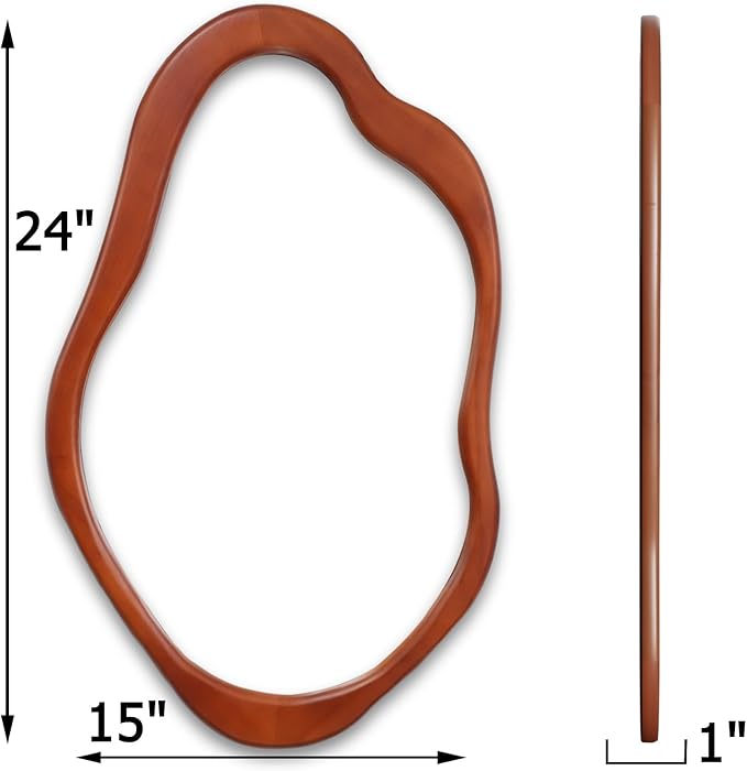 Wavy Mirror with Wood Frame, Modern Decorative Asymmetrical Mirror for Bedroom, Living Room, Entryway (Walnut, 2415)