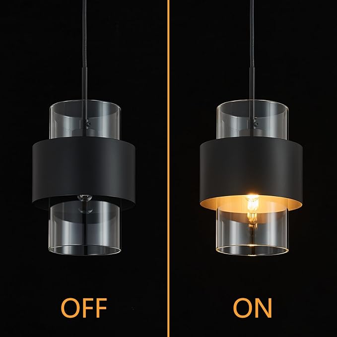 Modern Black Pendant Lighting Indoor Kitchen Island Pendant Light Glass Shade Ceiling Light Fixtures for Bedroom Dining Room Living Room(1-Pack)