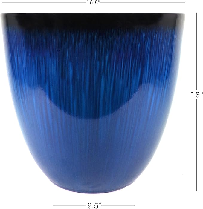 Gardener Select® Egg Planter, Modern Indoor & Outdoor Decorative Flower Pot, 16.8in Diam x 18in H - Blue