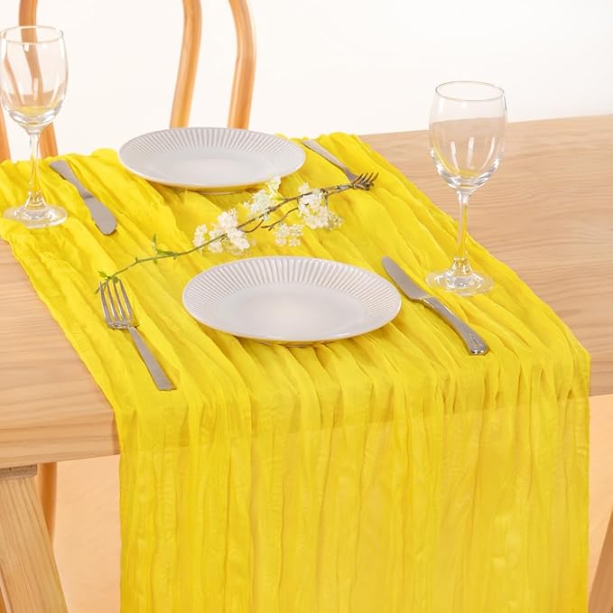 MLMC Yellow Table Runner 10ft Rustic Fall Cheesecloth Table Runner Gauze Cheese Cloth Centerpiece Decororations 35x120 Inches for Wedding Baby Shower Outdoor Picninc Decor
