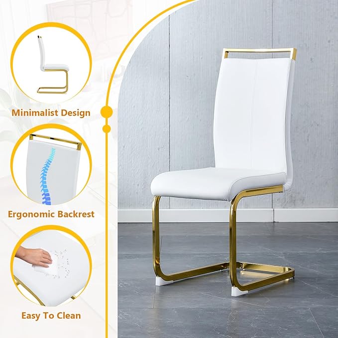 9 Piece Glass Dining Table Set, Kitchen Table Chairs Set for 8, 71'' Dining Table with 0.4" Tempered Glass Tabletop with Plated Metal Legs and MDF Crossbar, 8 PU Chairs for Dining Room, Kitchen.