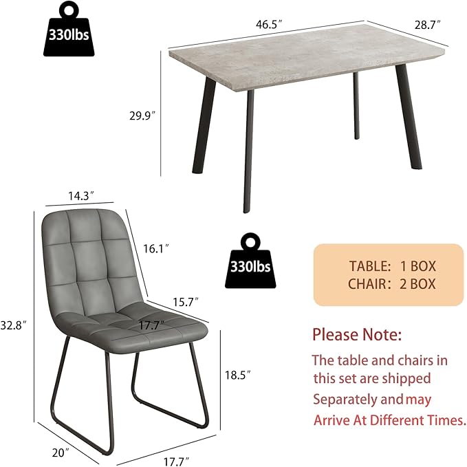 ZckyCine 47.2" Modern Grey Dining Table Set for 4, 5-Piece Kitchen & Dining Room Furniture with Upholstered Chairs, Space Saving Small Dining Table Set for Apartment, Home, Breakfast Nook