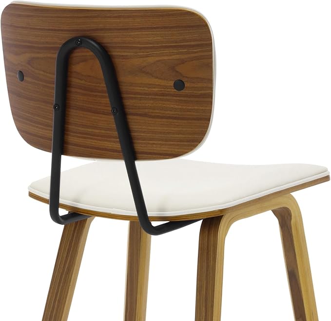 Counter Height Bar Stools Set of 4, PU Leather Upholstered Barstools with Backs, Bent Wood Legs, 26 Inch Seat Height, Mid Century Modern Counter Stools for Kitchen Island, Cream White