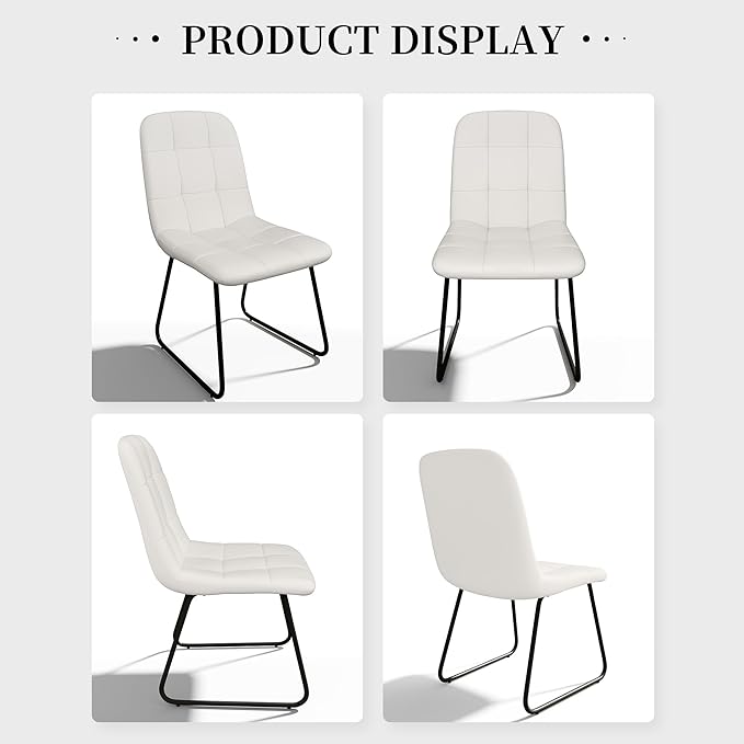 Dining Chair Set of 4, Modern Kitchen Faux Leather Dining Room Chair for Kitchen Living Dining Room (4 Off-White with Black Legs)