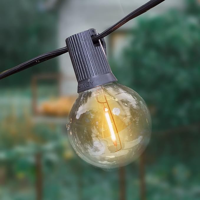 Outdoor String Lights 50FT G40 LED Globe Bulbs - Shatterproof, Connectable, Waterproof - 27 Bulbs (2 Extra), 25 E12 Hanging Lights for Patio, Bistro, Pergola, Gazebo