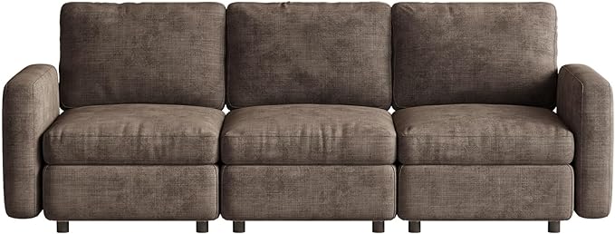 3-Seat Modular Sofa Couch with Ergonomic Cushions, Convertible Sleeper Loveseat for Living Room Bedroom Apartment, Brown Cloud Futon Lounge Sectional Furniture Set