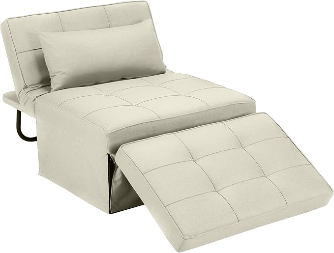 BIGSYY Sofa Bed, 4 in 1 Multi-Function Folding Ottoman Breathable Linen Couch Bed with Adjustable Backrest Modern Convertible Chair for Living Room Apartment Office, White