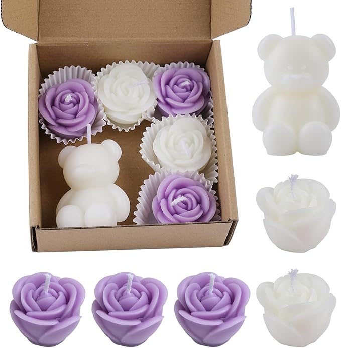 6pc Baby Shower Candle Favors for Guest DIY Floating Candles Party Favors Bulk Scented Tealight Candles Gender Reveal Gifts Return Gifts (Bear-White)