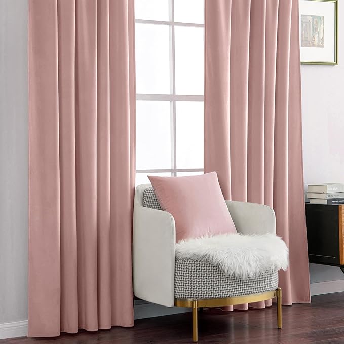 MIULEE Baby Pink Velvet Curtains 96 inches - Luxury Blackout Curtains for Bedroom Living Room Thermal Insulated Super Soft Window Drapes Rod Pocket & Back Tab, W52 x L96 inches, 2 Panels