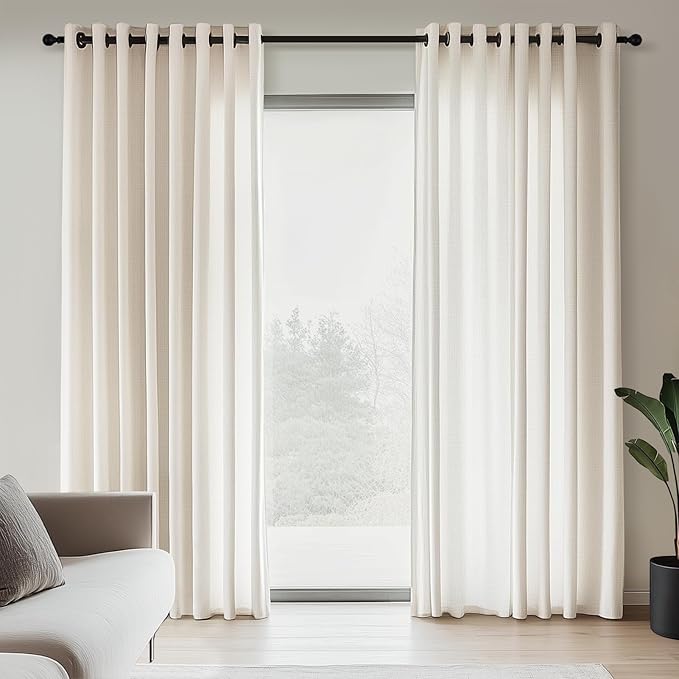 Topfinel 102 Inch Curtains 2 Panels Set Custom Length Farmhouse Light Filtering Semi Sheer Privacy Thick Decorative Curtain Drapes for Living Room Bedroom,Birch(Ivory/Off White) 52"x102"