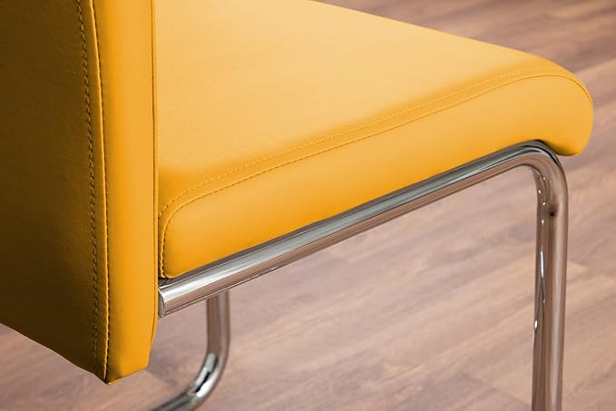 Atlanta Modern Rectangle Chrome Metal High Gloss White Dining Table and 6 Mustard Lorenzo Chairs Set