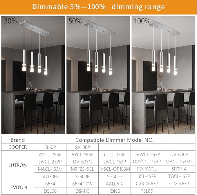 4-Light Dining Room Modern Pendant Light Kitchen Fixture Dimmable LED Chrome Mini Pendant Lighting fo Kitchen Island Study Pendant Lights