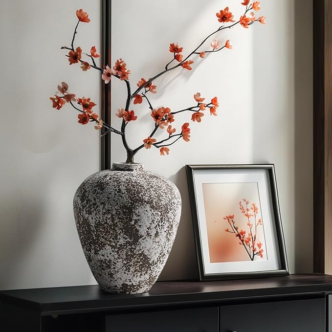 Ceramic Vase,Flower Vases Home Decor,Rustic Vintage Decorative Boho Vase for Centerpiece Table,Room,Bathroom,Wall,Bedroom,Living Room,Kitchen,Office Decorations,8.66 inch Retro Snowflakes