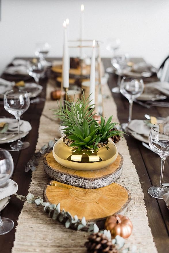 Hollyone Large Artificial Succulents Plants Faux Succulents with Gold Pots Fake Succulent Potted Plants in Ceramic Pot for Home Decor Office Desk Bathroom Living Room Indoor & Outdoor Decorations