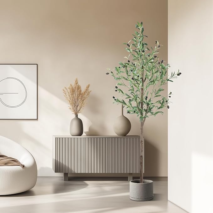 Artificial Olive Tree 5FT Tall Faux Silk Plant 60inch Fake Olive Tree with Trunk and Lifelike Fruits for Home Office Decor Indoor 1pack