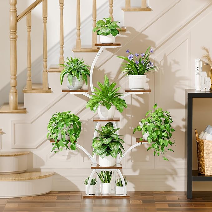 Plant Stand Indoor with Grow Lights, 6 Tiered Plant Shelf Indoor, 50" Corner Plant Stands for Indoor Plants, Lighted Tree-Shaped Plant Holder, Tall Flower Display Rack for Living Room, Patio(White)