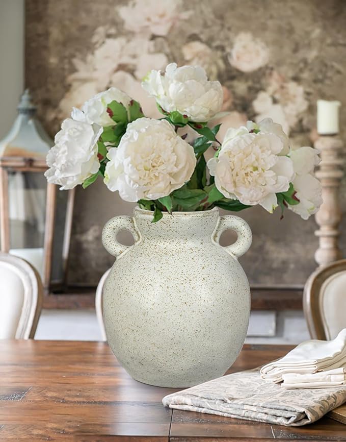 Beige Vintage Vase, Farmhouse Home Decorative Vase,7 Inch Terracotta Speckled Vases for Home Decor, Table, Living Room, Bathroom, Shelf, Mantel Decoration