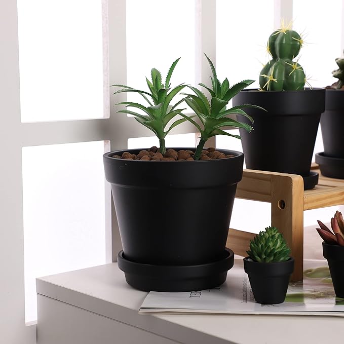 Terra Cotta Pots with Saucer- 6-Pack Large Terracotta Pot Clay Pots 5.5'' Clay Ceramic Pottery Planter Cactus Flower Pots Succulent Pot with Drainage Hole- for Plants,Crafts terra cotta planter(Black)