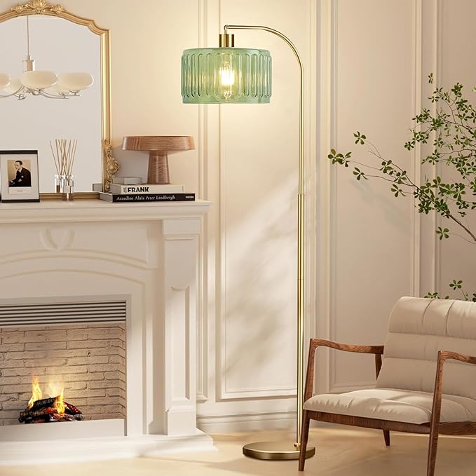 Gold Floor Lamp for Living Room,Bedroom,Mid Century Modern Standing Lamp with Remote,Dimmable Brass Tall Lamp Glass Lamp Vintage Retro Arc Floor Lamps Flower Floor Light Boho Bohemian