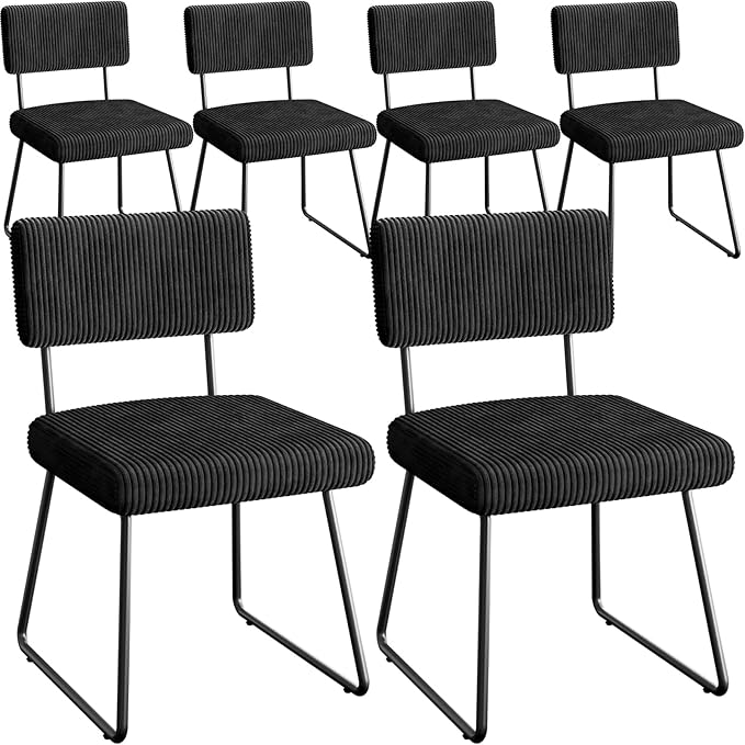 Velvet Dining Chairs Set of 6, Upholstered Dining Room Kitchen Chair with Thick Cushion, Soft Backrest, Metal Legs, Mid Century Modern Accent Side Chair for Home Living Room Bedroom, Black