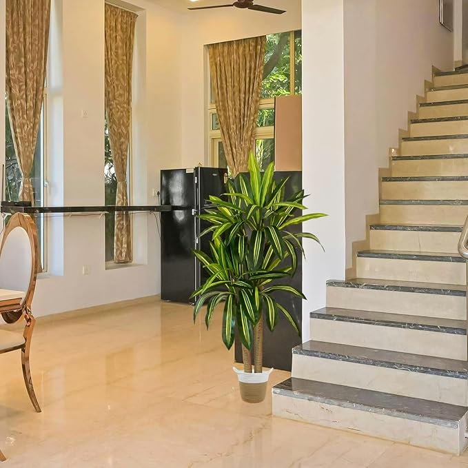 Artificial Dracaena Tree, 5ft Tall Fake Dracaena Plant with Basket, Indoor Outdoor Faux Topiary Yucca Trees for Office Home Living Room Porch Patio Décor