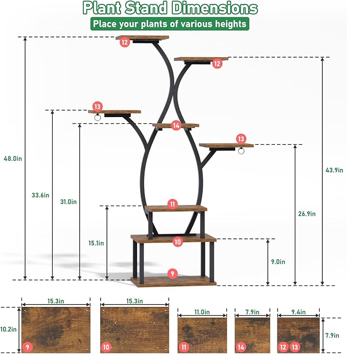 Plant Stand Indoor with Grow Light, 8 Tiered Plant Shelf Indoor for Multiple Plant, Metal Corner Plant Stand Plant Holder Flower Stand Display Rack for Patio, Garden, Balcony, Living Room