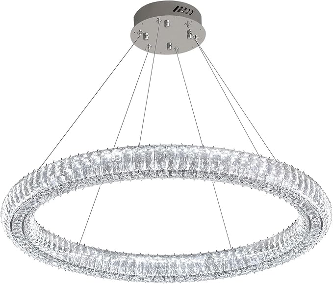 Modern Large 47.5" Ring Crystal Chandelier Dimmable LED Ring Pendant Light Adjustable Chrome Round Crystal Chandelier for Dining Room Living Room