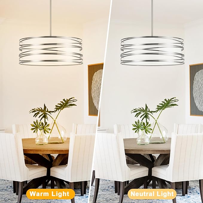 19.7" Drum Chandelier 5-Light Brushed Nickel Modern Pendant Light Adjustable Hanging Lighting Chandeliers for Dining Room Kitchen Island Foyer Living Room Bedrooms