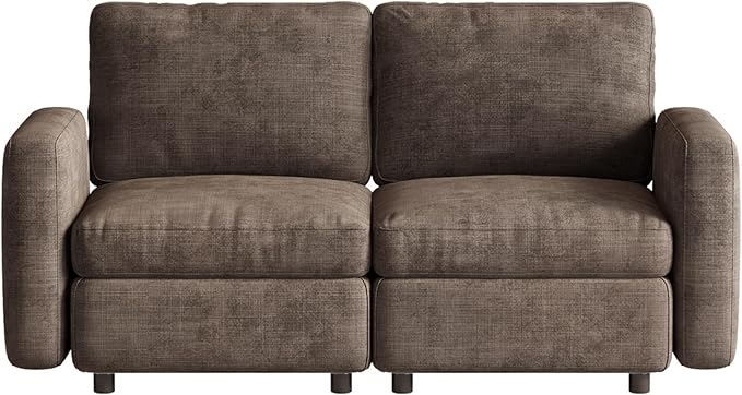 2-Seat Modular Sofa Couch for Small Spaces, Convertible Sleeper Loveseat with Ergonomic Cushions, Brown Cloud Futon Lounge Sectional Furniture for Living Room Bedroom Apartment