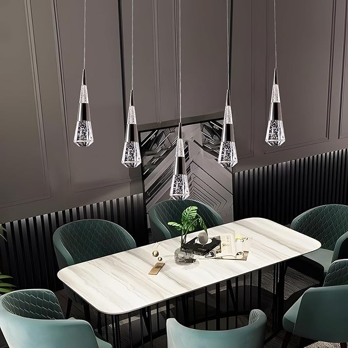 Pendant Light Fixtures,5-Light Black Pendant Lights Kitchen Island Dimmable,Modern Chandeliers for Dining Room Kitchen Island Bedroom Hallway Entryway.