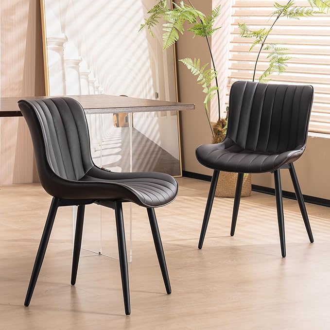 YOUNUOKE Dining Chairs Set of 2 Upholstered Mid Century Modern Kitchen Chair Comfortable Armless Faux Leather Accent Chair with Back for Guest Waiting Reception Living Room, Dark Brown