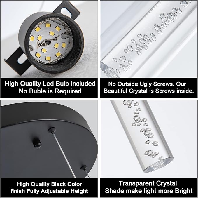 LED Pendant Lighting, Black 5-Light Pendant Light Over Island, Kitchen Island Pendant Lights for Dining Room, Living Room, Corridor, Cafe, Club, Restaurant