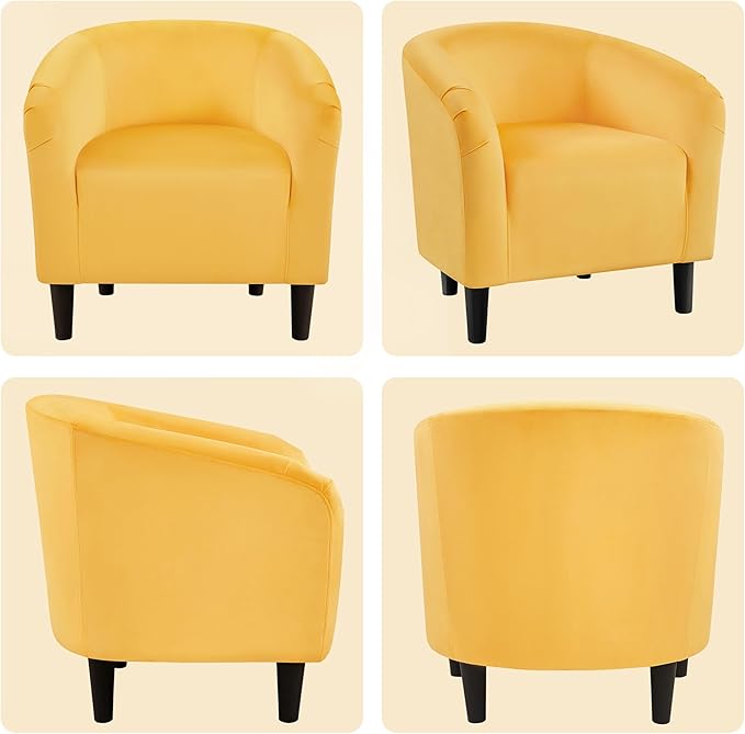 Yaheetech Yellow Chair, Accent Chair for Bedroom, Armchair for Living Room, Velvet Fabric Club Chair with Soft Padded Seat and Sturdy Legs for Bedroom Waiting Room, Yellow