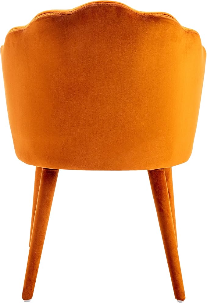 Velvet Dining Chairs Set of 4 Modern Accent Chairs Upholstery Side Chairs with Upholstered Wood Legs for Home Kitchen Living Room, Orange