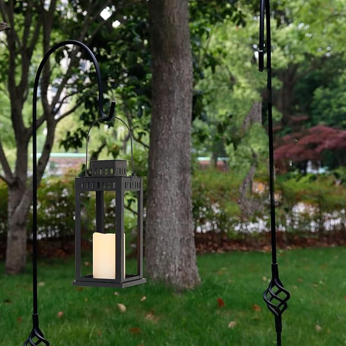 DECORKEY LED Lantern Decorative Indoor & Outdoor, 14" Vintage Hanging Lantern Holder for Porch with LED Candle Large Metal Outdoor Lantern for Patio, Front Porch, Christmas, Spring