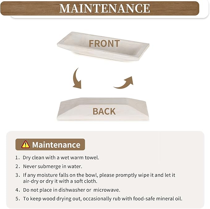 Hanobe Decorative Wood Dough Bowl: Long Wooden Bowl for Entry Way Table Home Decor - Coffee Table Decor for Living Room - Dining Table Centerpiece Decor