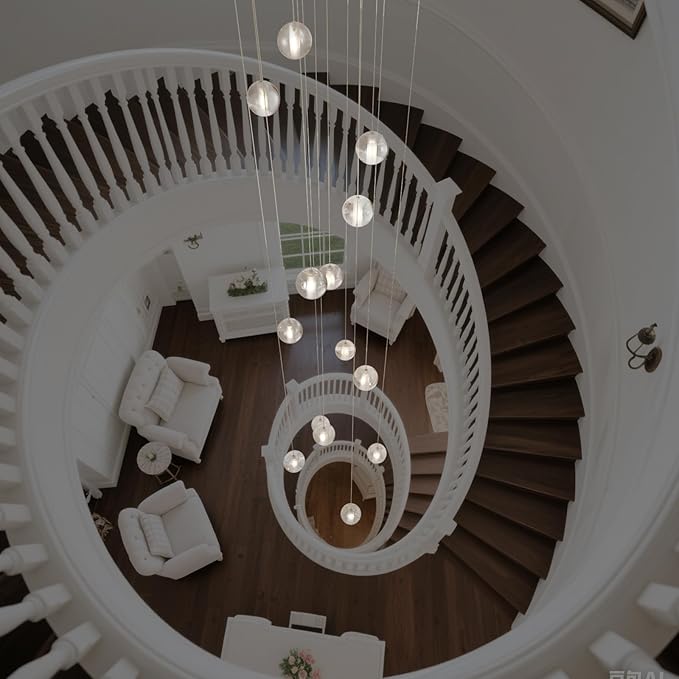 Gold 14 Lights Bubble Staircase Chandelier for High Ceiling, Dimmable Modern Crystal Raindrop Large Long Hanging Pendant Light for Stairwell Living Room Stair Foyer, Bulbs Included