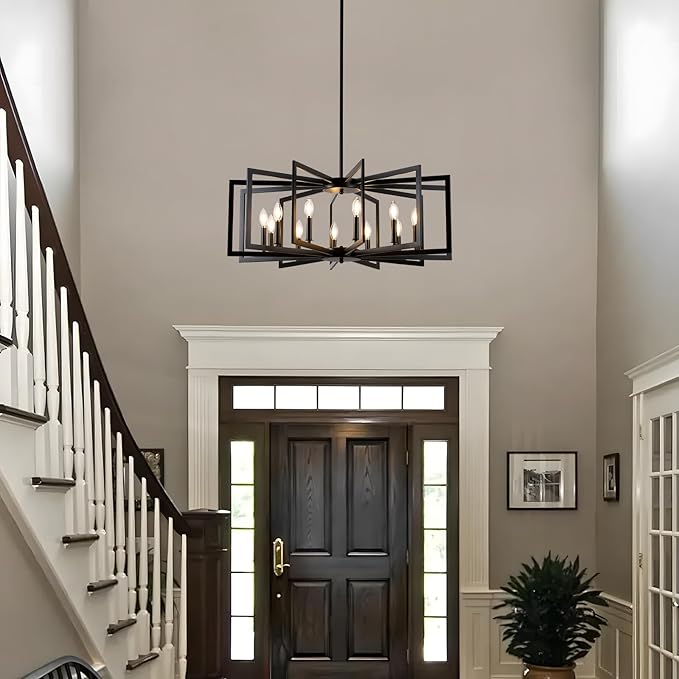 Black Chandelier for Dining Room, 12-Light Kitchen Chandelier Light Fixture Modern Metal Industrial Large Chandeliers for Farmhouse Entryway Living Room (E12 Bulbs Not Included)