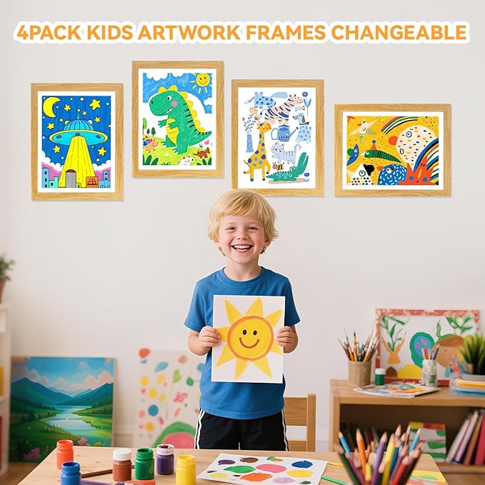 4-Pack Kids Artwork Frames 10x12.5 Front Opening Kids Art Frame for Wall Art work Picture Display Holds 50+ Pcs for Kids Drawings Changeable Frames for Kids' Artwork Storage and Display – Wood