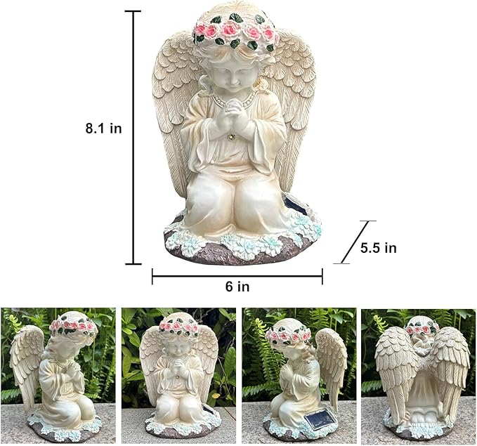 YODY Solar Garden Statues Outdoor Decor- Yard Decorations for Patio, Balcony, Backyard, Lawn Ornaments - Angel Figurines with LED Light- Unique Birthday House Warming Gifts for Women, Mom, Grandma