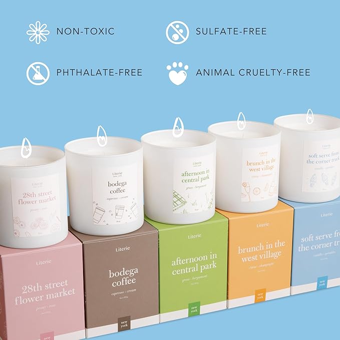 Literie NYC Inspired Scented Candle: Afternoon in Central Park - Grass & Bergamot Scent, 9oz, 50 Hour Burn, Vegan Soy & Coconut Blend Candle for Home Decor, Gift for Women & Men