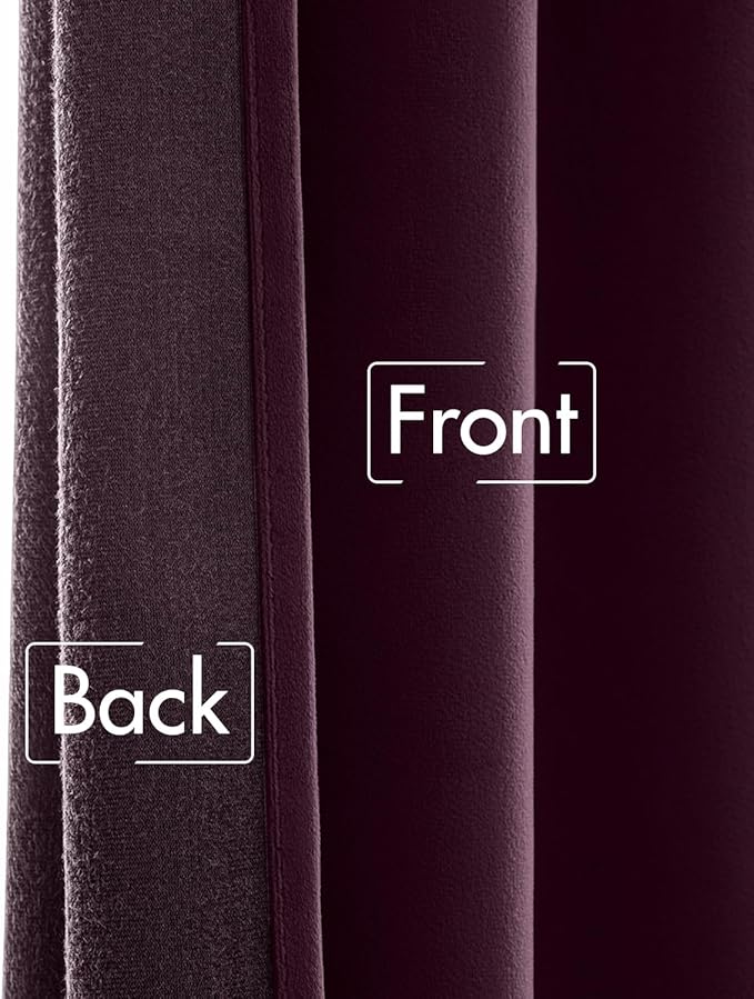 MIULEE Dark Purple Velvet Curtains 90 inches 2 Panels - Luxury Room Darkening Window Drapes for Bedroom Living Room Thermal Insulated Super Soft Blackout, Back Tab Rod Pocket Pinch Pleated, W52 x L90