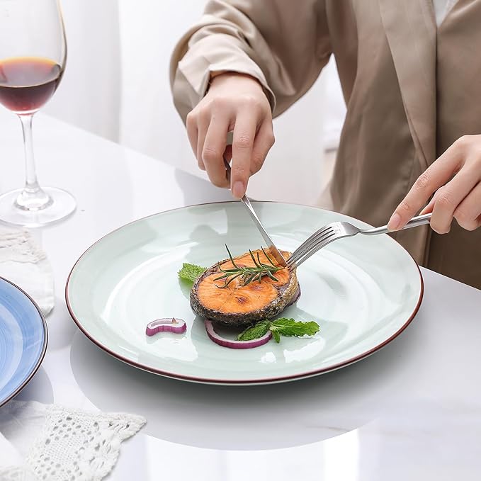 Selamica Ceramic Plates and Bowls Set, 24 Pieces Dinnerware Sets for 6, Scratch Resistant Dishes Set, Handpainted Swirl with Spot Dishwasher & Microwave Safe, Gradient Color